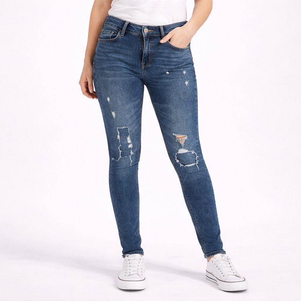 Old Navy High Rise Rock Star Super Skinny Distressed Slim Denim Jeans Blue 2